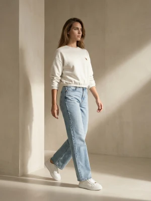 Sinsay - Spodnie jeansowe wide straight leg z efektem sprania - turkusowy