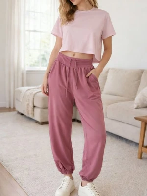 Sinsay - Spodnie jogger sportowe - różowy