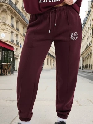 Sinsay - Spodnie jogger w stylu akademickim - bordowy