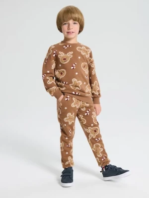 Sinsay - Spodnie jogger z motywem świątecznym - brązowy