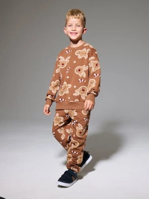 Sinsay - Spodnie jogger z motywem świątecznym - brązowy