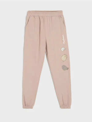 Sinsay - Spodnie jogger z nadrukiem Pusheen The Cat - brązowy