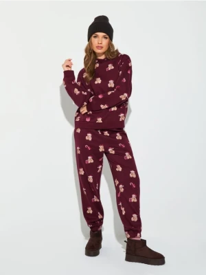 Sinsay - Spodnie jogger ze wzorem - bordowy