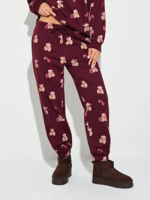 Sinsay - Spodnie jogger ze wzorem - bordowy
