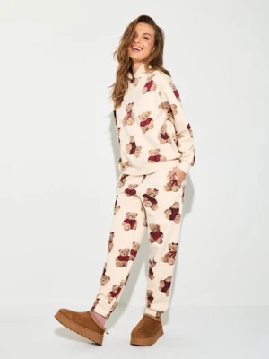 Sinsay - Spodnie jogger ze wzorem - kremowy