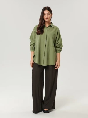 Sinsay - Spodnie loose high waist - brązowy