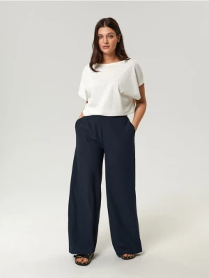 Sinsay - Spodnie loose high waist - granatowy