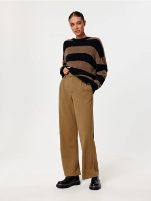 Sinsay - Spodnie materiałowe high waist - brązowy