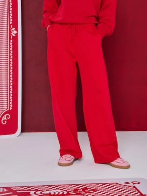 Sinsay - Spodnie materiałowe z szeroką nogawką - czerwony