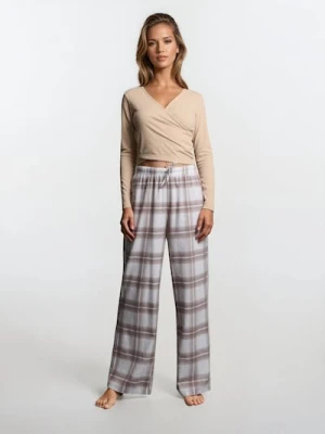 Sinsay - Spodnie od piżamy w kratę - beżowy