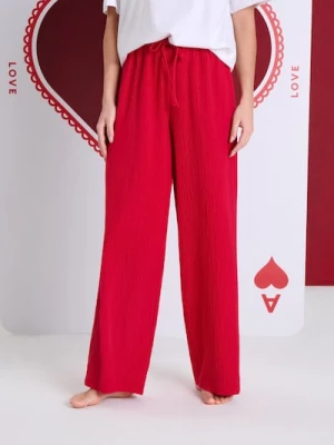 Sinsay - Spodnie od piżamy z muślinowej bawełny - czerwony