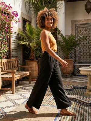 Sinsay - Spodnie palazzo z domieszką wiskozy - czarny