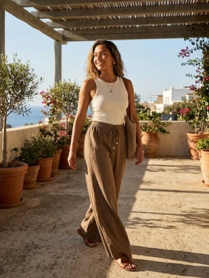 Sinsay - Spodnie palazzo z domieszką wiskozy - zielony