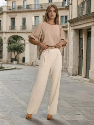 Sinsay - Spodnie palazzo z paskiem - kremowy