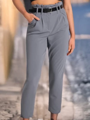 Sinsay - Spodnie paperbag z paskiem - szary