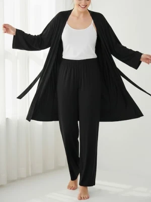 Sinsay - Spodnie piżamowe z szeroką nogawką - czarny