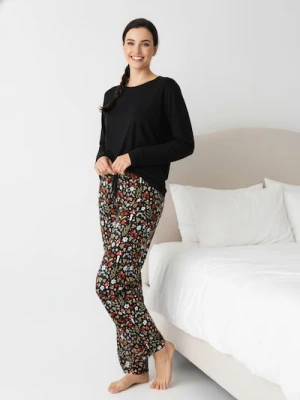 Sinsay - Spodnie piżamowe z szeroką nogawką i kwiatowym motywem - wielobarwny