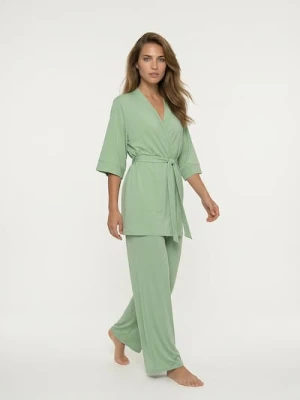 Sinsay - Spodnie piżamowe z szeroką nogawką - zielony