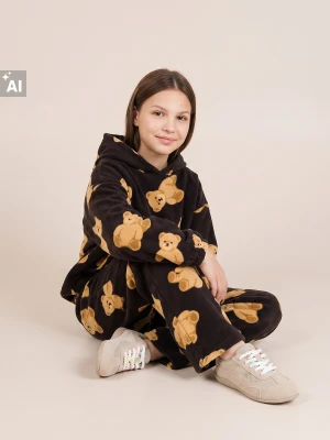 Sinsay - Spodnie polarowe z motywem misiów i stoperami przy nogawkach - wielobarwny