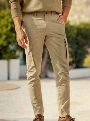 Sinsay - Spodnie slim cargo - beżowy