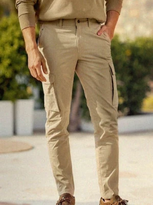 Sinsay - Spodnie slim cargo - beżowy