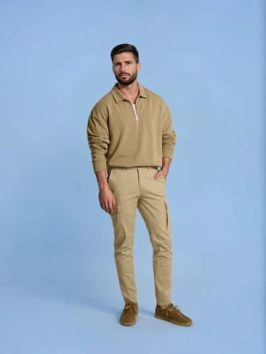 Sinsay - Spodnie slim cargo - beżowy