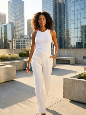 Sinsay - Spodnie straight fit - kremowy