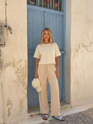 Sinsay - Spodnie straight leg - kremowy