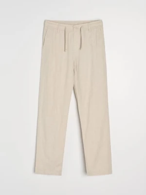 Sinsay - Spodnie straight leg z domieszką lnu - beżowy