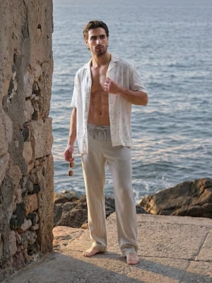 Sinsay - Spodnie straight leg z domieszką lnu - szary