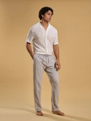 Sinsay - Spodnie straight leg z domieszką lnu - szary