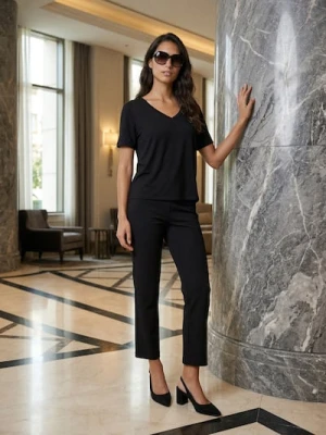 Sinsay - Spodnie straight leg z dzianiny roma - czarny