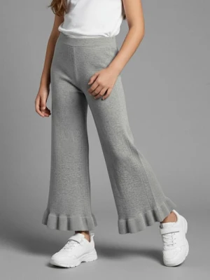 Sinsay - Spodnie swetrowe wide leg z ozdobnymi falbankami - szary