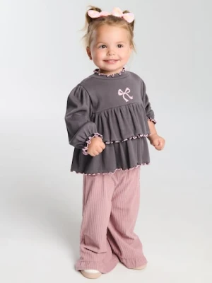 Sinsay - Spodnie szerokie z ozdobnym haftem i regulowanym pasem - kremowy