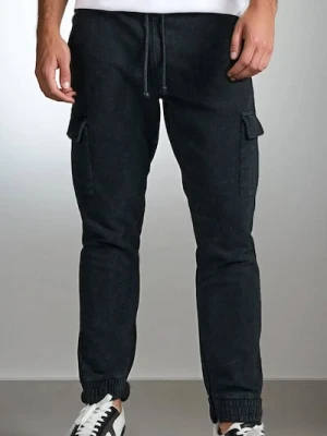 Sinsay - Spodnie tapered fit cargo - niebieski