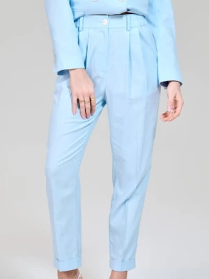 Sinsay - Spodnie w kant z domieszką lnu - błękitny