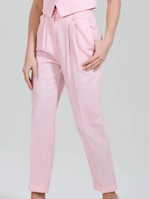 Sinsay - Spodnie w kant z domieszką lnu - różowy