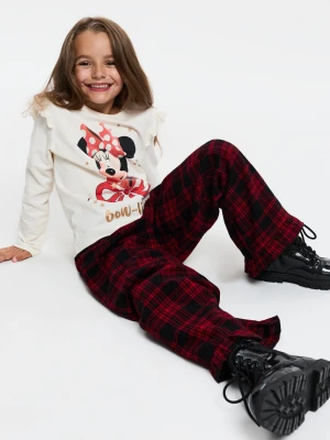 Sinsay - Spodnie w kratę z falbaną i haftem Minnie Mouse - czerwony