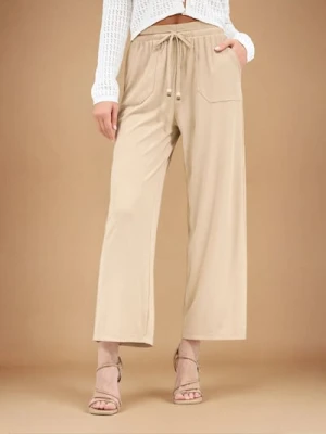 Sinsay - Spodnie wiązane w talii - kremowy