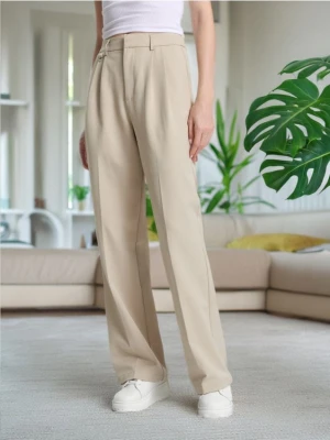 Sinsay - Spodnie wide leg - beżowy
