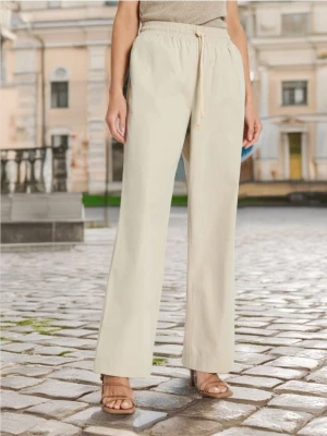 Sinsay - Spodnie wide leg - beżowy