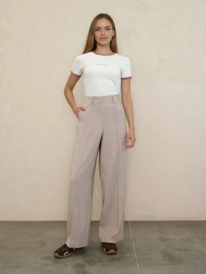 Sinsay - Spodnie wide leg - beżowy