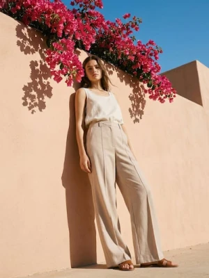 Sinsay - Spodnie wide leg - beżowy