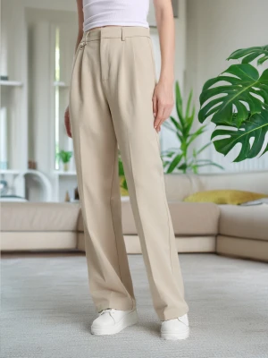 Sinsay - Spodnie wide leg - beżowy