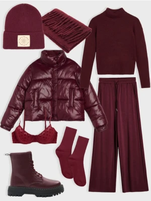 Sinsay - Spodnie wide leg - bordowy