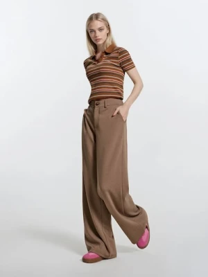 Sinsay - Spodnie wide leg - brązowy