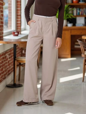 Sinsay - Spodnie wide leg - brązowy