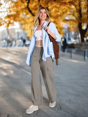 Sinsay - Spodnie wide leg cargo - szary