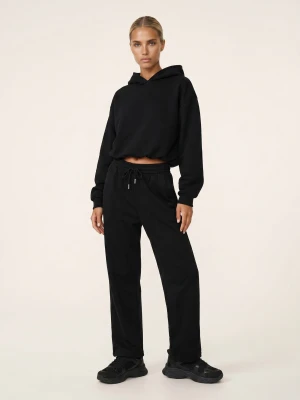Sinsay - Spodnie wide leg comfort z dzianiny fleece Active - czarny