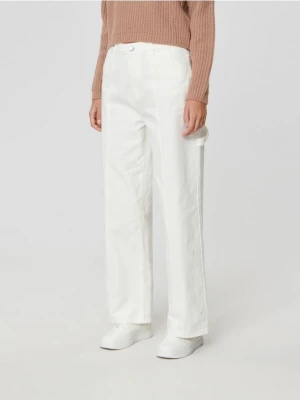 Sinsay - Spodnie wide leg high waist - kremowy